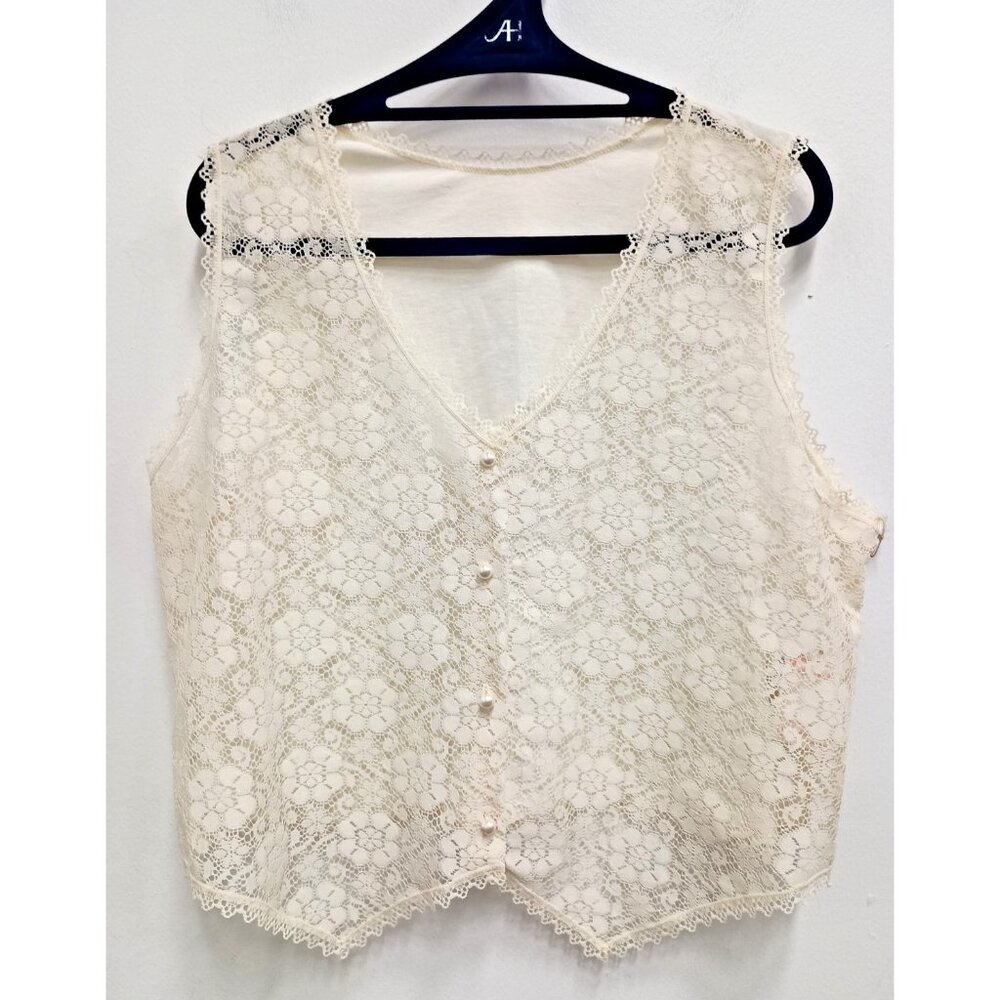 Vintage Undercover Wear Fairy Romantic Top Womens XL Cream Lace Sleeveless